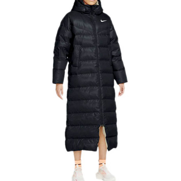 Purchase (Women) Nike Long Hooded Down Jacket Black - Winter Outdoor Sports Coat CU5820-010