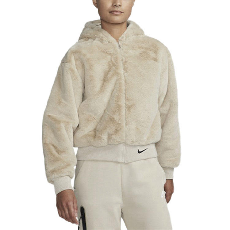 (Women) Nike Loose Fit Faux Mink Fur Hoodie Jacket - Khaki DD5117-206 圖 4