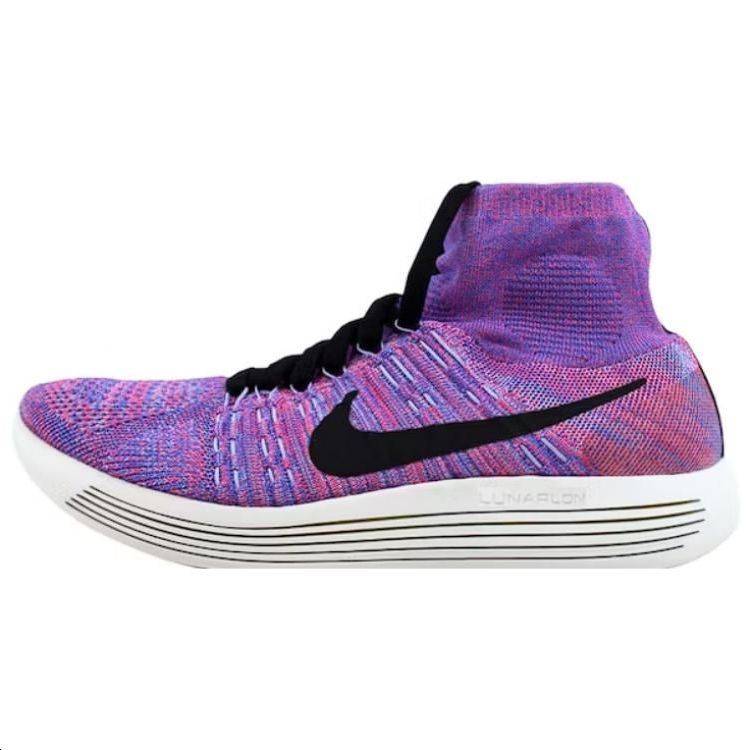 (Women) Nike LunarEpic Flyknit Running Shoes Black Purple Cushion Mid Top. 818677-604