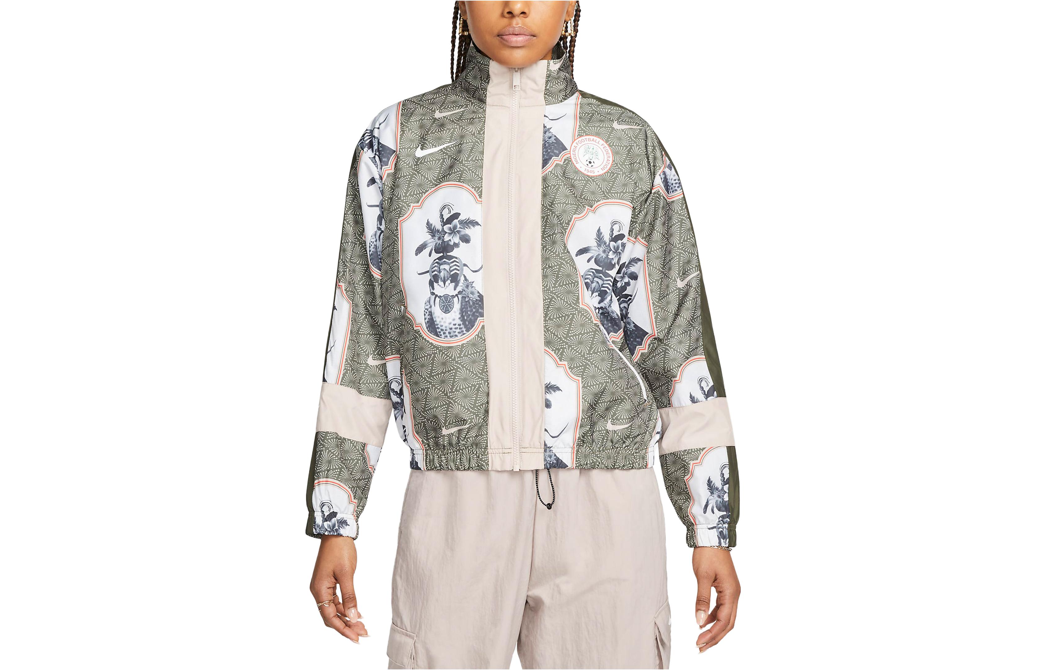 (Women) Nike Nigeria Essential Full-Print Stand-Collar Jacket Khaki DV1943-325