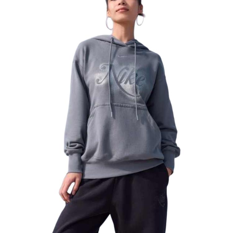 Purchase (Women) Nike Oversized Hoodie Sweatshirt Gray Blue Casual Sportswear HQ4869-084
