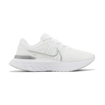 (W) Nike React Infinity Run Flyknit 3 White Metallic Silver