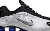 Order (W) Nike Shox R4 Perak Hitam Biru Pelari dalam Warna Metalik AR3565-006