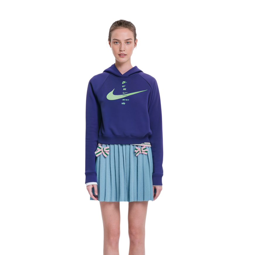 (Women) Nike Solid Color Cropped Hoodie Long Sleeve - Blue CU5677-430 圖 11