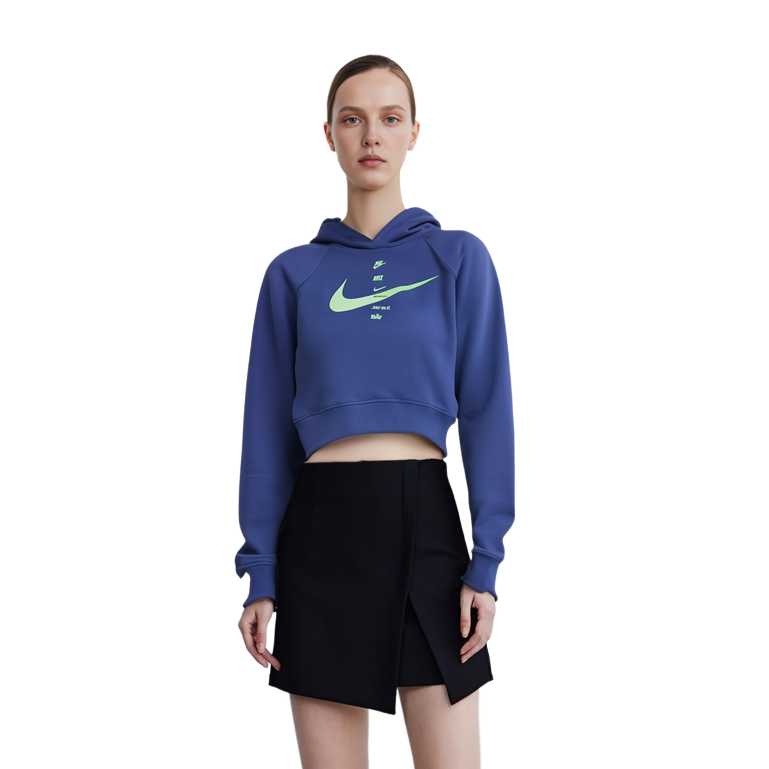 (Women) Nike Solid Color Cropped Hoodie Long Sleeve - Blue CU5677-430 圖 6