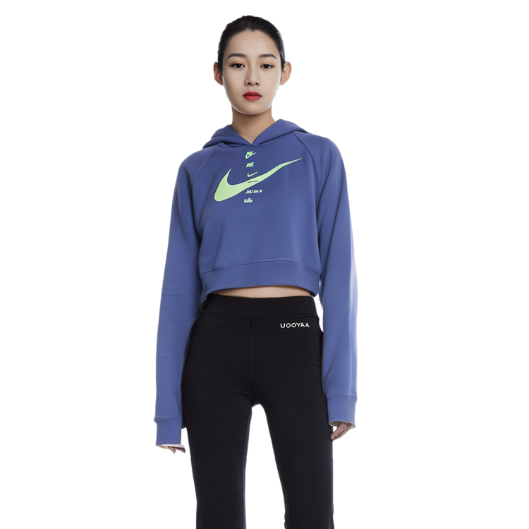 (Women) Nike Solid Color Cropped Hoodie Long Sleeve - Blue CU5677-430 圖 7