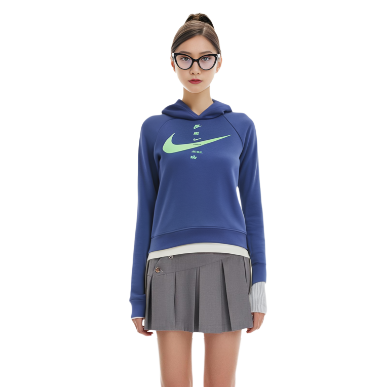(Women) Nike Solid Color Cropped Hoodie Long Sleeve - Blue CU5677-430 圖 10