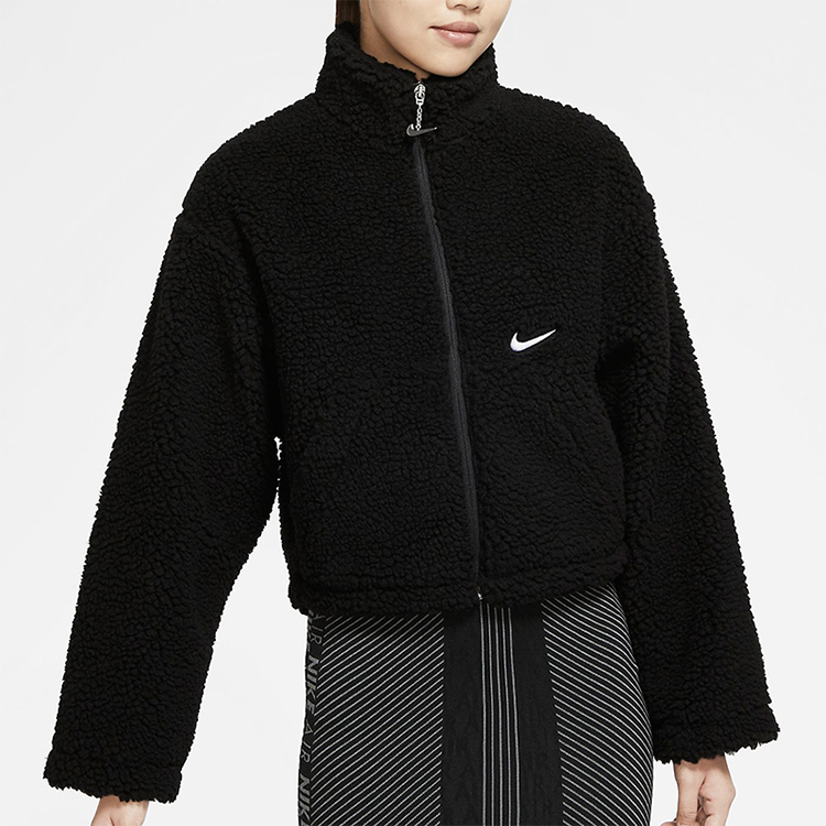 Shop (Women) Nike Solid Velvet Stand Collar Jacket Black CU6640-010