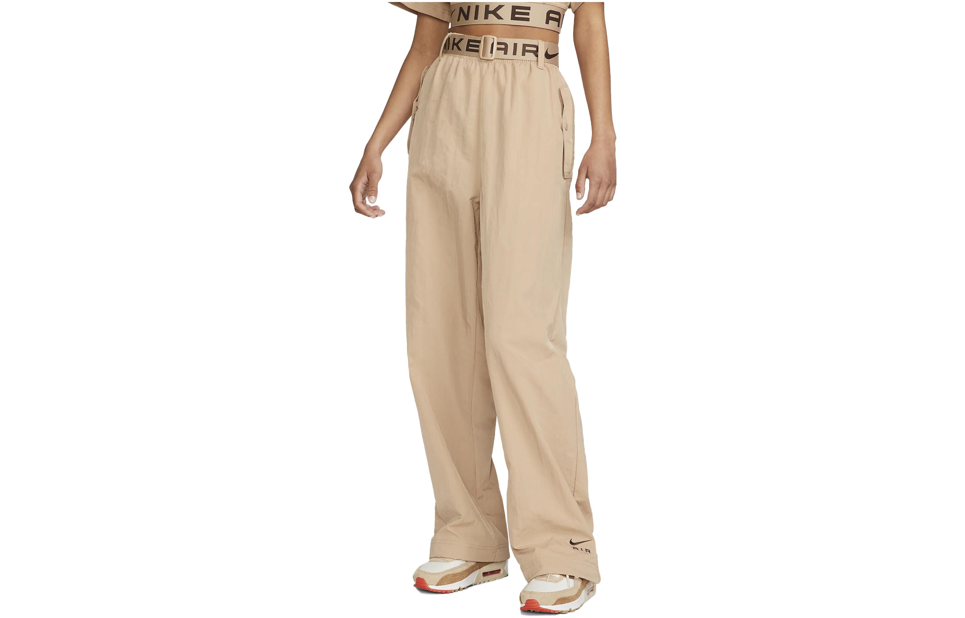 (Women) Nike Sportswear Air Letter Print High-Waisted Woven Pants Khaki Women FB8084-200
