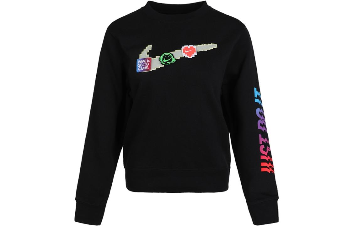 (Women) Nike Sportswear Black Crewneck Logo Printed Long-Sleeve Sweatshirt DC3941-010