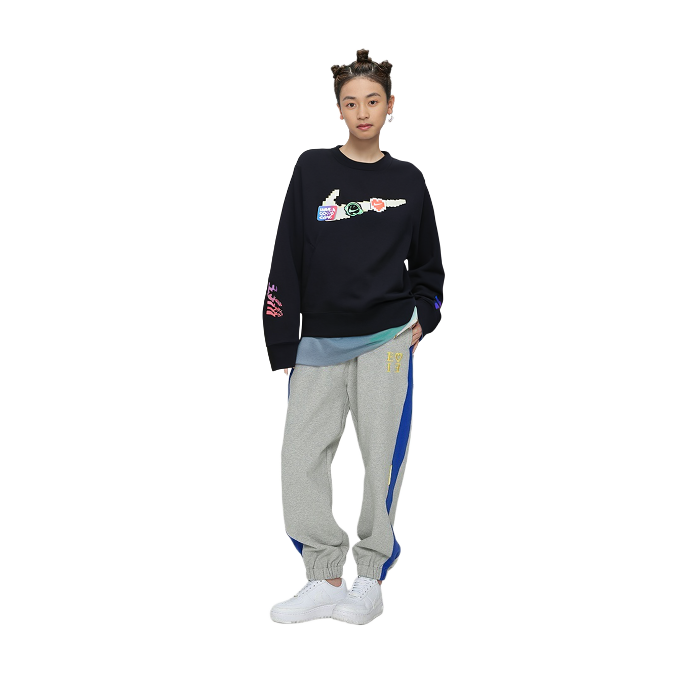 Cheap (W) Nike Sportswear 黑色圓領長袖印花運動衫 DC3941-010