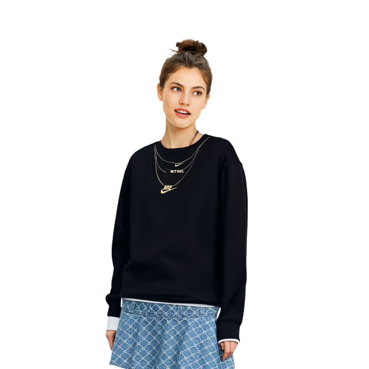 Details for (W) Nike Sportswear 刺绣标志黑色圆领套头衫 CZ4023-010