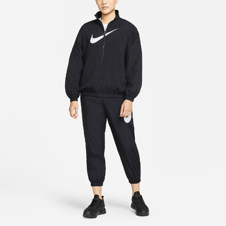 Shop (Women) Nike Sportswear Essential Logo Crinkle Woven Loose Fit Jacket Black DM6182-010