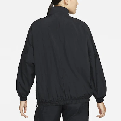 (Women) Nike Sportswear Essential Logo Crinkle Woven Loose Fit Jacket Black DM6182-010 Details for (Women) Nike Sportswear Essential Logo Crinkle Woven Loose Fit Jacket Black DM6182-010