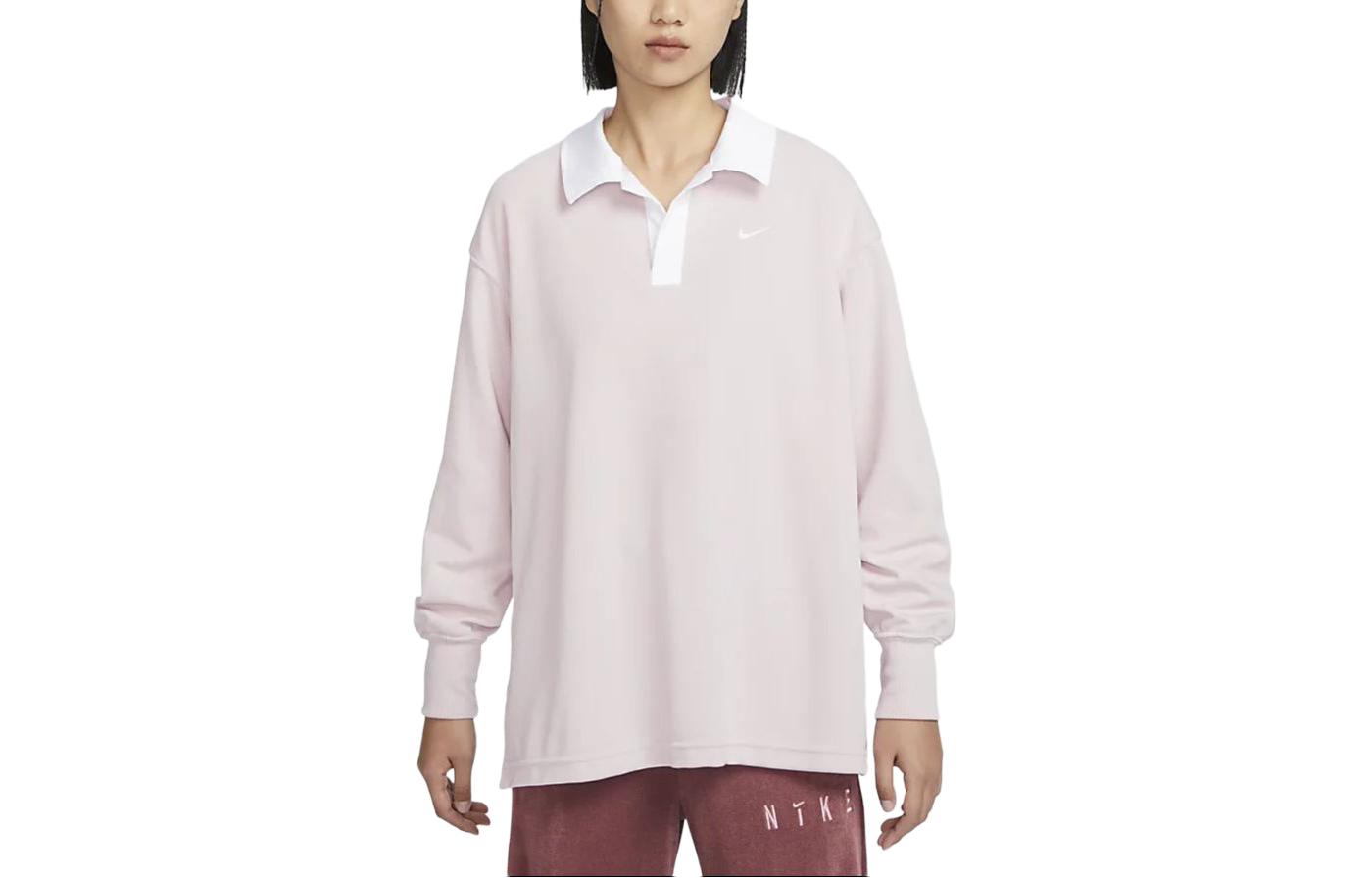 (Women) Nike Sportswear Essentials Loose-Fit Long-Sleeve Polo Tee Gray Purple FB8721-019
