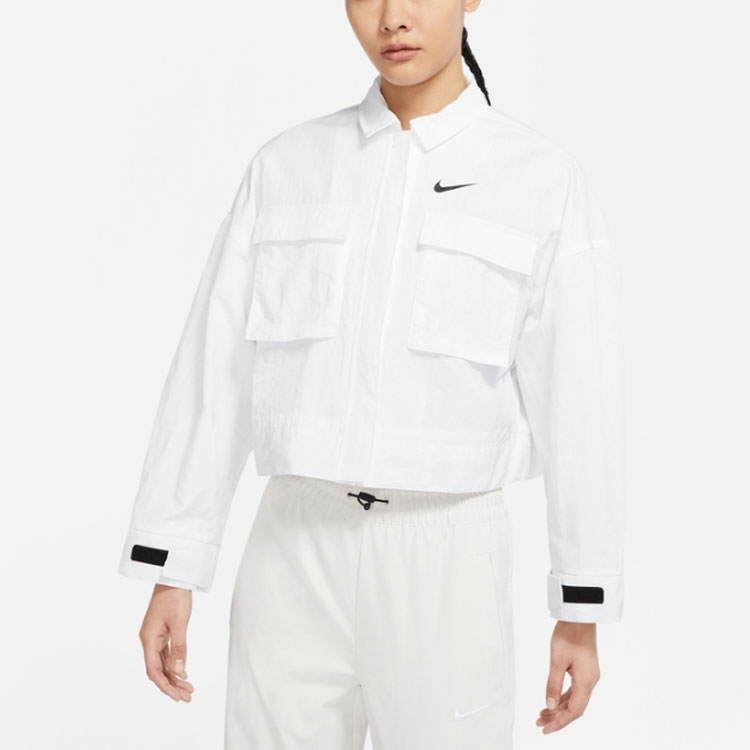 (Women) Nike Sportswear Essentials SS22 White Solid Woven Long Sleeve Jacket DM6244-100 圖 5