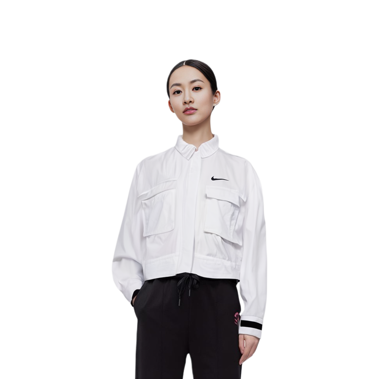 (Women) Nike Sportswear Essentials SS22 White Solid Woven Long Sleeve Jacket DM6244-100 圖 7