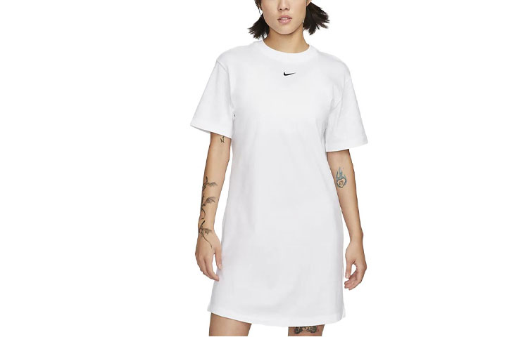 (Women) Nike Sportswear Essentials White Loose Fit Comfortable Crewneck Dress DV7883-100