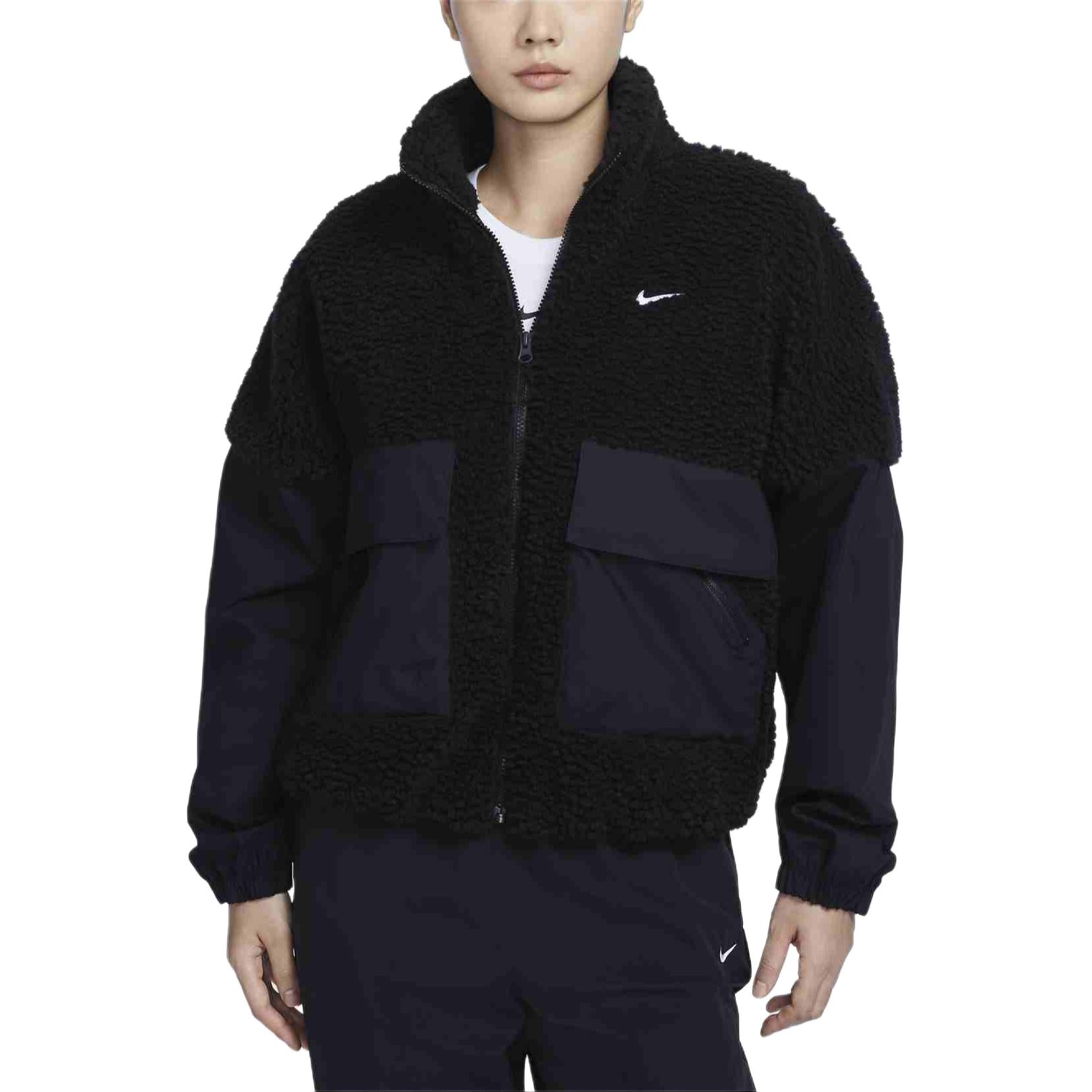 (Women) Nike Sportswear Fleece Jacket Black/White with Spliced Logo Design FV8017-010