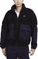 (Women) Nike Sportswear Fleece Jacket Black/White with Spliced Logo Design FV8017-010 (Women) Nike Sportswear Fleece Jacket Black/White with Spliced Logo Design FV8017-010