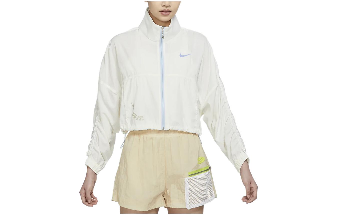 (Women) Nike Sportswear Logo Print High-Neck Woven Cropped Jacket Spring White DX6151-133 圖 2
