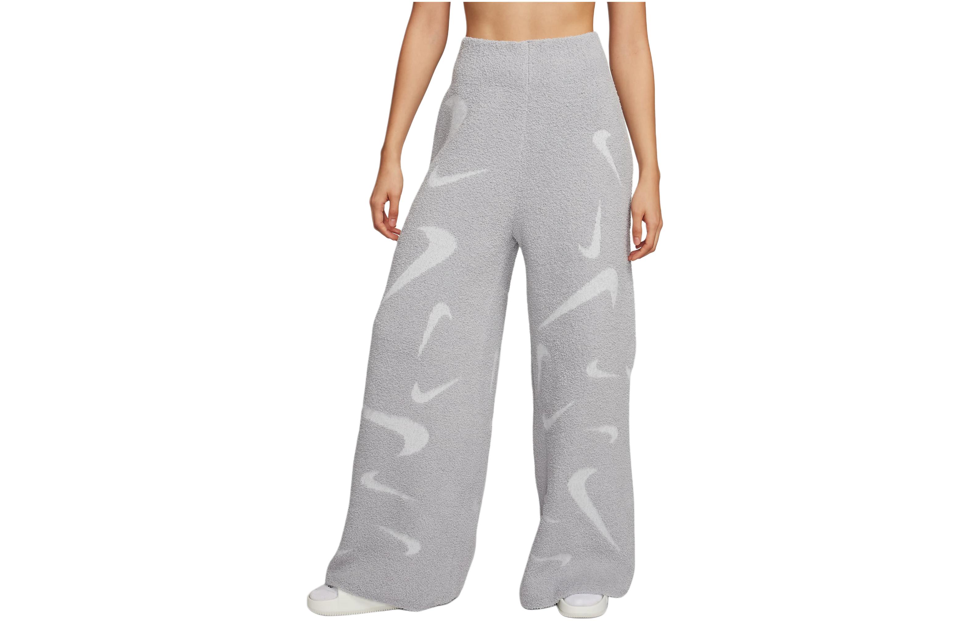 (Women) Nike Sportswear Phoenix Cozy Bouclé Logo High-Waisted Wide-Leg Pants Light Grey Women FD4288-077