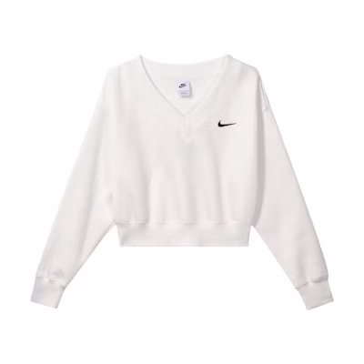 (Women) Nike Sportswear Phoenix Fleece V-Neck Embroidered Sweatshirt Sail White (W) FN3652-133