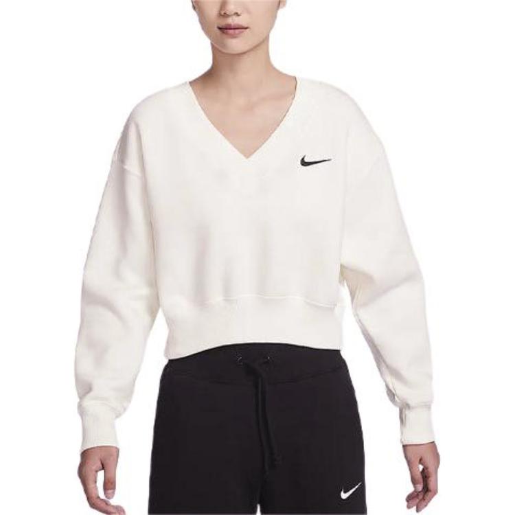 (Women) Nike Sportswear Phoenix Fleece V-Neck Embroidered Sweatshirt Sail White (W) FN3652-133 圖 4