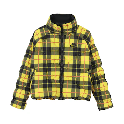 (Women) Nike Sportswear Plaid Print Zip-Up Puffer Jacket Yellow CI5022-703