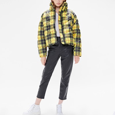 (Women) Nike Sportswear Plaid Print Zip-Up Puffer Jacket Yellow CI5022-703 Details for (Women) Nike Sportswear Plaid Print Zip-Up Puffer Jacket Yellow CI5022-703