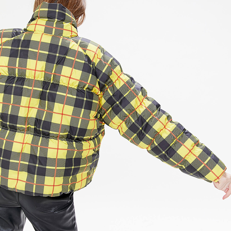 Sizing (Women) Nike Sportswear Plaid Print Zip-Up Puffer Jacket Yellow CI5022-703
