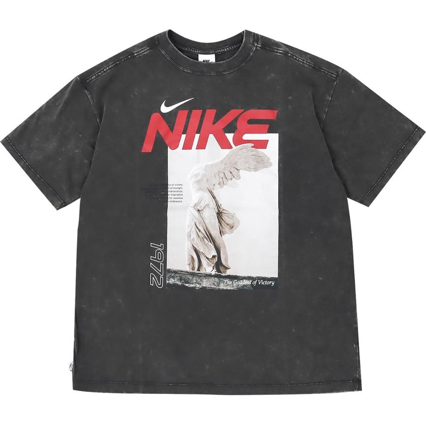 (Women) Nike Sportswear Retro Letter Print Casual T-Shirt - Gray/Black. HF6292-060