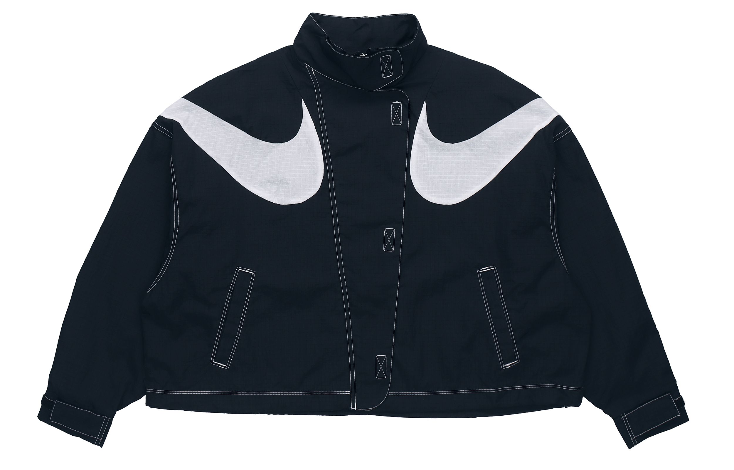 (Women) Nike Sportswear Swoosh Cropped Woven Jacket Black Spring Edition DD5585-010 圖 2