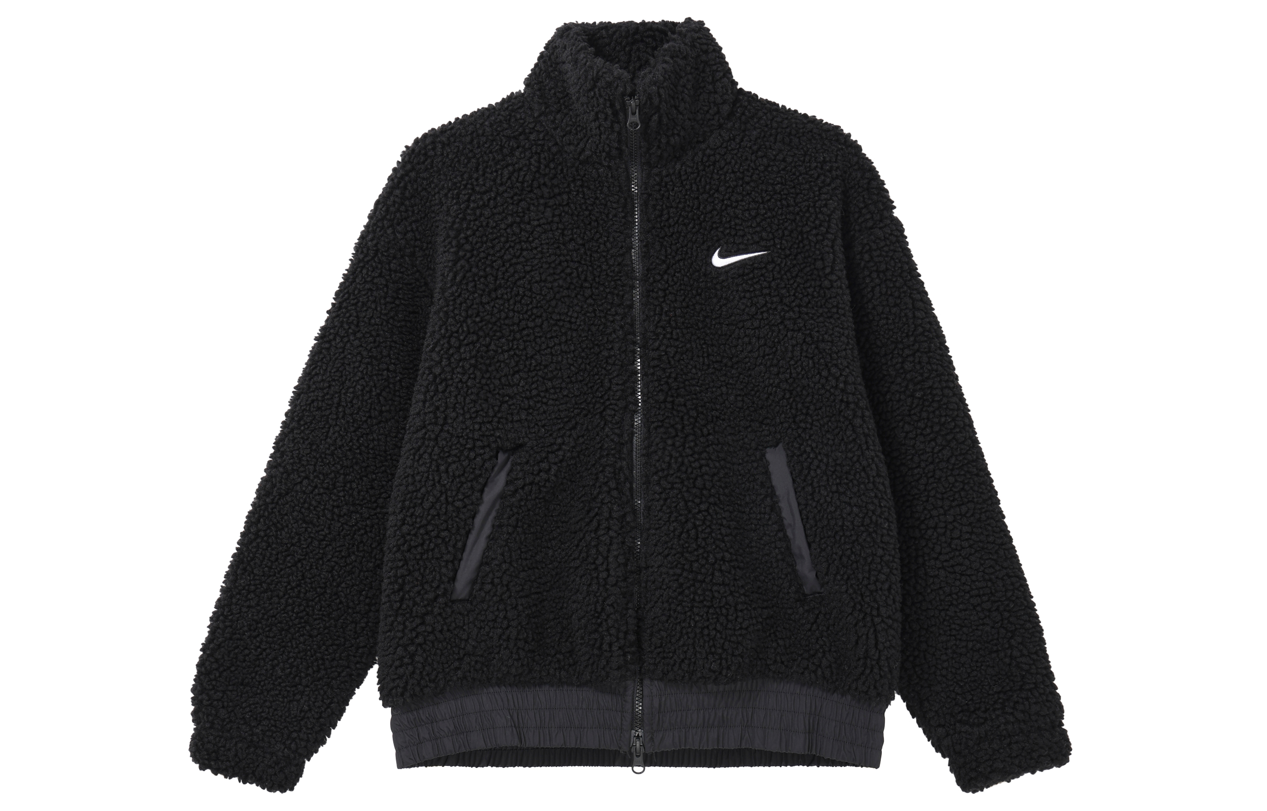 (Women) Nike Sportswear Swoosh Fleece Jacket Black - Casual Warm Sherpa Coat DR5629-010