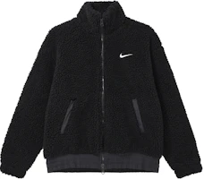 (Women) Nike Sportswear Swoosh Fleece Jacket Black - Casual Warm Sherpa Coat DR5629-010 (Women) Nike Sportswear Swoosh Fleece Jacket Black - Casual Warm Sherpa Coat DR5629-010