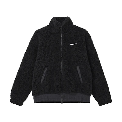 (Women) Nike Sportswear Swoosh Fleece Jacket Black - Casual Warm Sherpa Coat DR5629-010