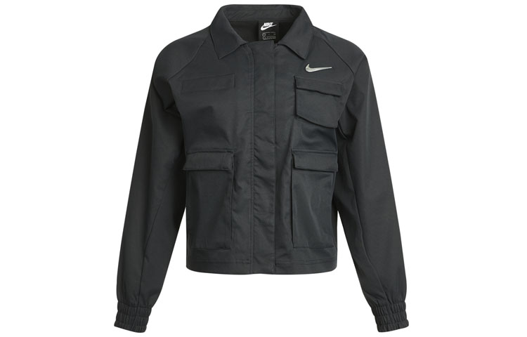 (Women) Nike Sportswear Swoosh Logo Utility Jacket Black Long Sleeve Shirt Stylish CZ8900-010