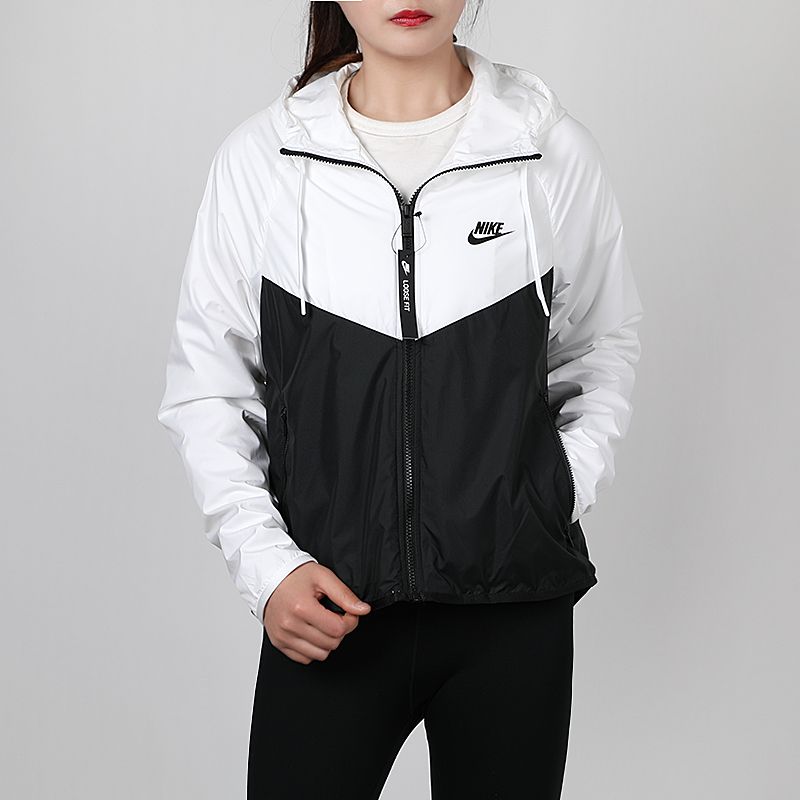 Shop (Women) Nike Sportswear Windrunner Waterproof Jacket Black White Colorblock BV3940-101