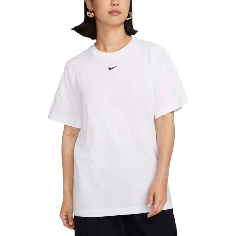 (Women) Nike Sportswear Women’s Relaxed Fit Logo White Crewneck T-Shirt. FD4150-100