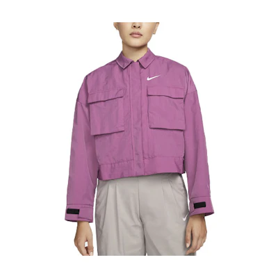 (Women) Nike SS22 Sportswear Essential Burgundy Woven Collar Long-Sleeve Jacket DM6244-507