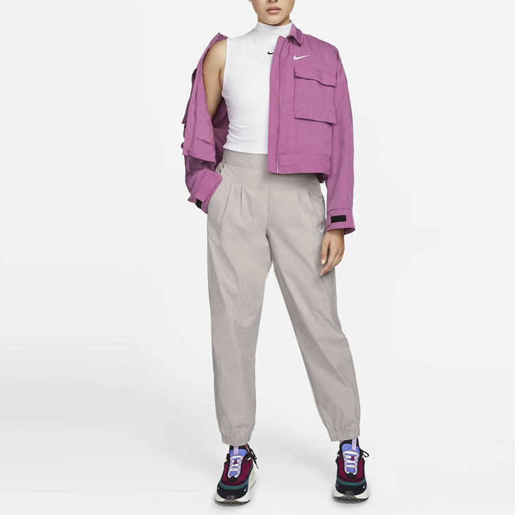 Shop (W) Nike SS22 運動風酒紅色織布翻領長袖外套 DM6244-507