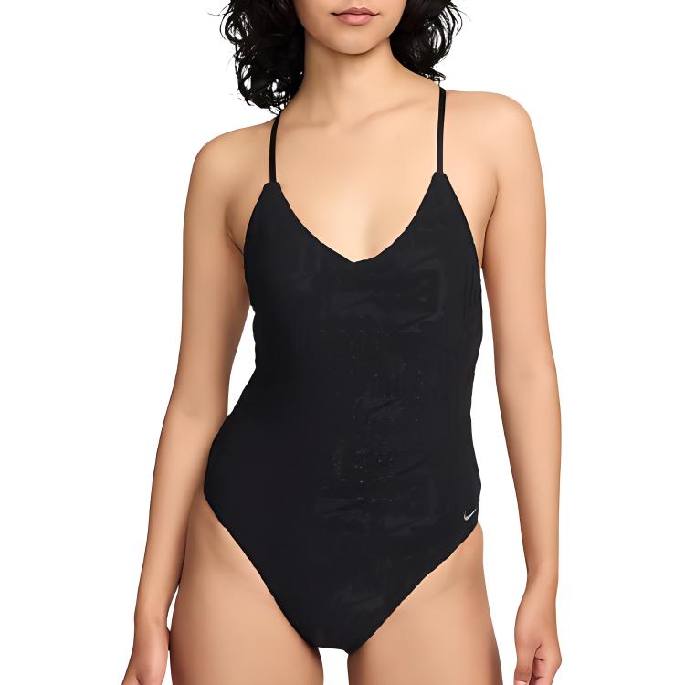 (Women) Nike Swim Retro Flow Black Solid One-Piece Swimsuit - Comfortable Fit NESSE244-001