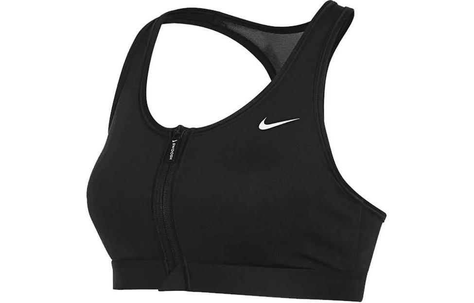 (Women) Nike Swoosh Black Front-Zip Medium Support Dry Sports Bra Women. FN2732-010