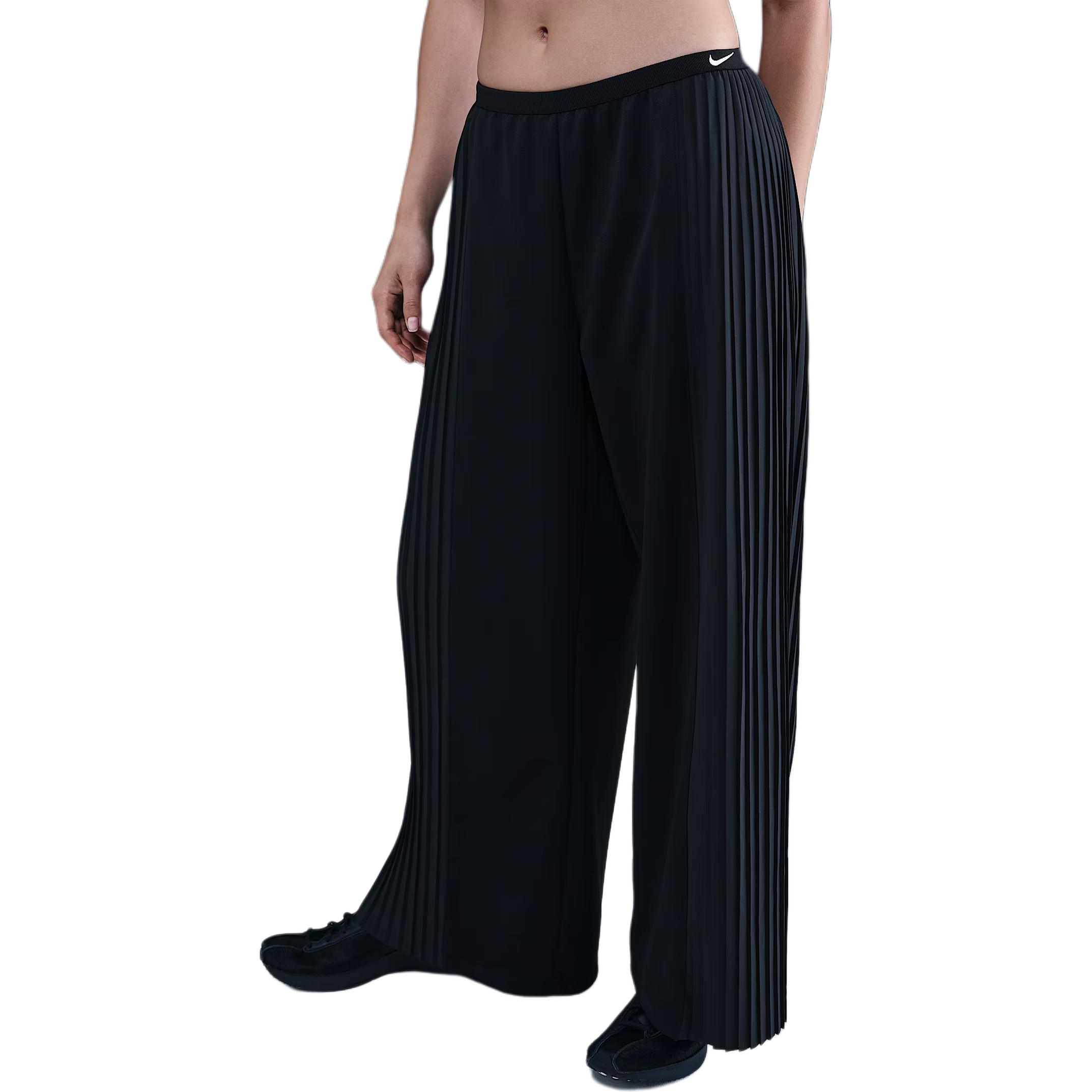 (Women) Nike Swoosh Pleated Knit Casual Sports Pants Black/Sail IM7460-010