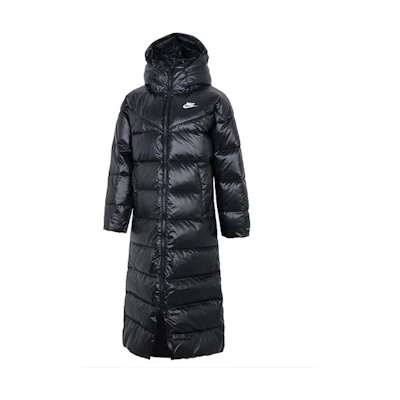 (Women) Nike Therma-FIT Black City Parka Long Down Jacket with Logo Print. DV0571-010