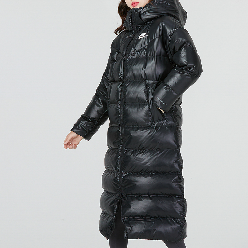 Shop (Women) Nike Therma-FIT  Black City Parka Long Down Jacket with Logo Print. DV0571-010
