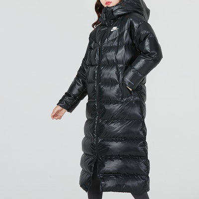 (Women) Nike Therma-FIT Black City Parka Long Down Jacket with Logo Print. DV0571-010 Shop (Women) Nike Therma-FIT Black City Parka Long Down Jacket with Logo Print. DV0571-010