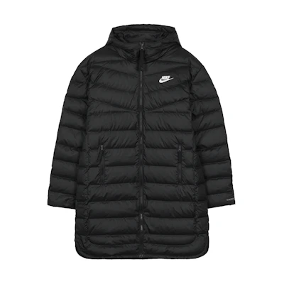(Women) Nike Therma-FIT Black Long Down Jacket Solid Logo Print Hoodie DR1588-010