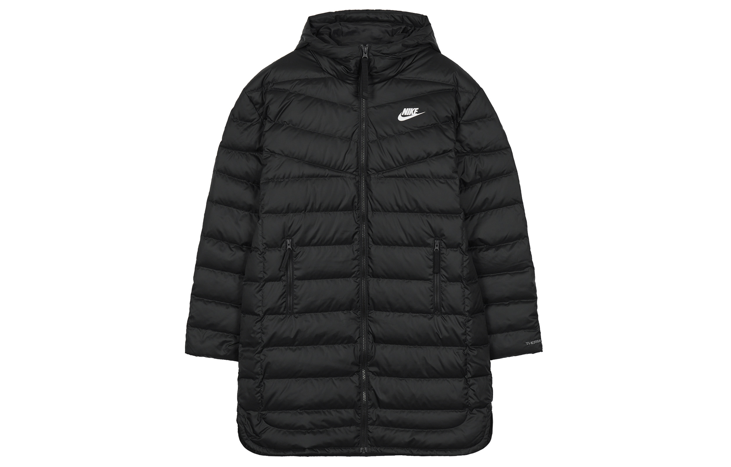 (Women) Nike Therma-FIT Black Long Down Jacket  Solid Logo Print Hoodie DR1588-010 圖 2