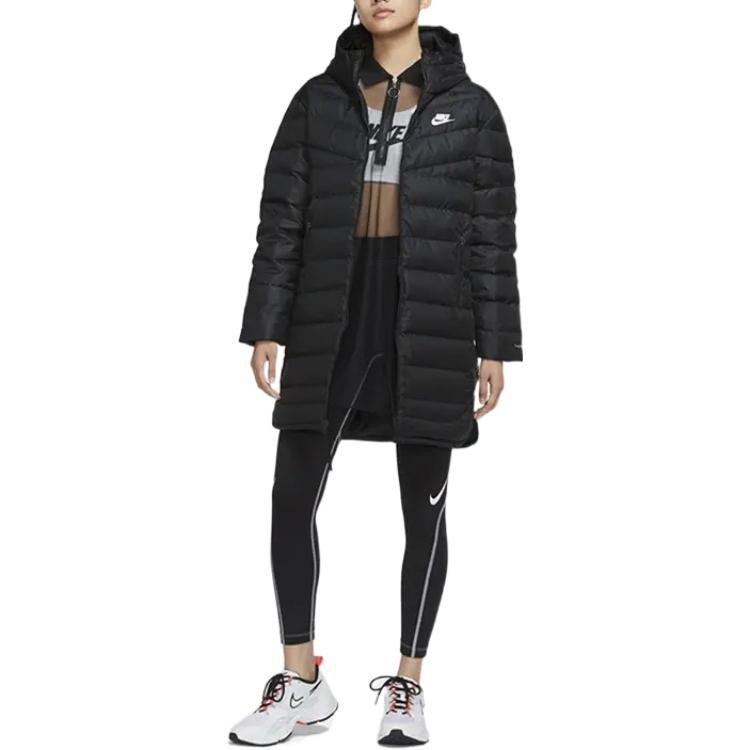 (Women) Nike Therma-FIT Black Long Down Jacket  Solid Logo Print Hoodie DR1588-010 圖 4